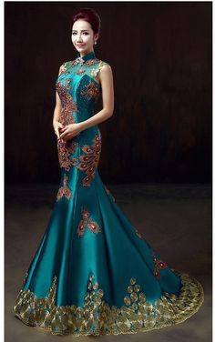 Embroidered Mermaid Chinese Phoenix Gown Qipao