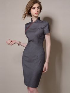 Black Qipao / Cheongsam Dress with Asymmetric Zip - CozyLadyWear