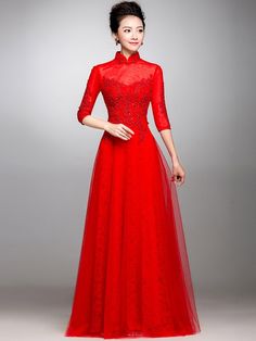 Custom Tailored Tulle Qipao / Cheongsam Dress With Embellishment - CozyLadyWear