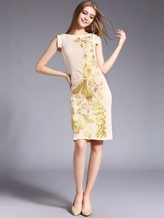 Boat Neck Qipao / Cheongsam Dress with Phoenix Embroidery - CozyLadyWear