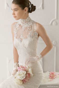 Aire Barcelona 2014 Mandarin/Chinese Collar Lace Wedding Dress