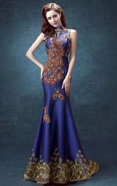 Sequin Lace Mermaid Qipao Phoenix Gown - YannyExpress