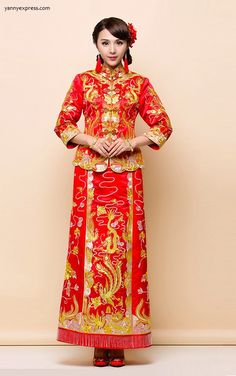 Chinese Wedding Embroider Traditional Qun Kwa Gold Silver Thread - YannyExpress  - 1