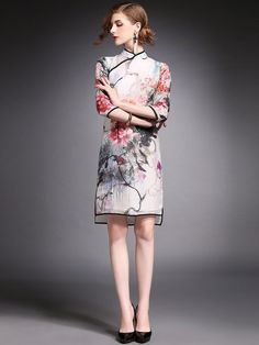 Floral Qipao / Cheongsam Dress in Organza - CozyLadyWear