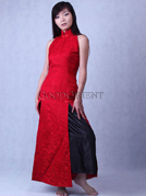 Chinese Grande Red Silk Brocade Dress