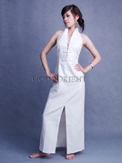 White Sexy Linen Chinese Dress