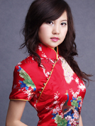 Chinese Red Peacock Silk Cheongsam