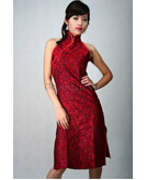 Chinese Red and Black Silk Brocade Dress