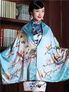 Vintage Elegant 3/4 Sleeves Real Silk Short Cheongsam Dress With Shawl 