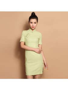 Lime Green Linen Mandarin Dress