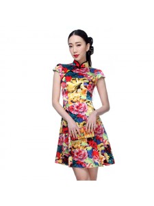 Brilliant Floral A-line Modern Mandarin Dress - "Pansy"