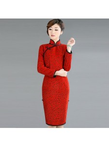 Long Sleeve Wool Qipao in Orange - "Ripe Tangerines"