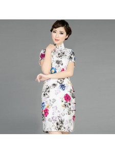 Floral Jacquard Silk Short Chinese Dress  - “Dandelion”