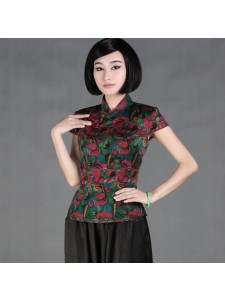 Floral Guangdong Watered Gauze Silk Cheongsam Top 