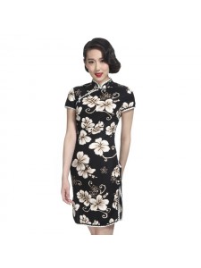 Fashionable Lace-Trimmed Floral Cheongsam- "Two Color Options"