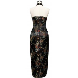 Periwing Black Satin Mandarin Collar Dragon & Phenix Evening Dress Chinese Dress Qipao
