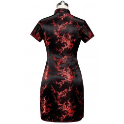 Periwing Black and Red Satin Frog Button Plum Blossom Mini Chinese Dress Qipao