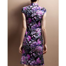 Sexy Flowers Print Modern Purple Bodycon Qipao Dress