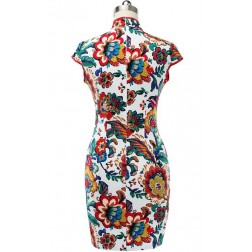 Elegant Cotton Floral Print Traditional Qipao Dress