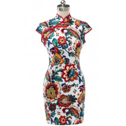 Elegant Cotton Floral Print Traditional Qipao Dress