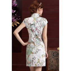 Elegant Cotton Floral Print Traditional Qipao Dress