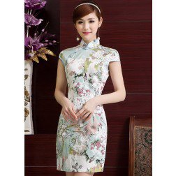 Elegant Cotton Floral Print Traditional Qipao Dress