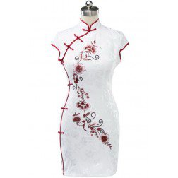 Elegant Cotton Floral Embroidery Modern Bodycon Chinese Qipao Dress
