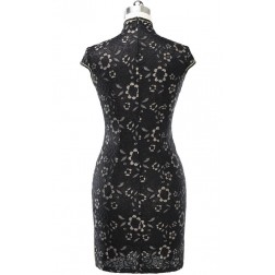 Sexy Black Lace Casual Chinese Cheongsam Dress