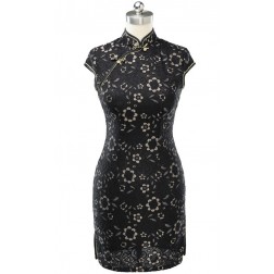 Sexy Black Lace Casual Chinese Cheongsam Dress
