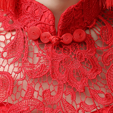 Cap sleeve red lace mermaid cheongsam Chinese bridal dress