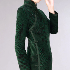 Long sleeve green woolen cheongsam traditional Chinese winter dress