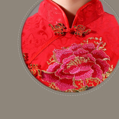 Golden sequins floral embroidered red Chinese wedding cheongsam