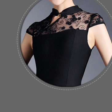 Cap sleeve black lace modernized mini qipao Chinese dress