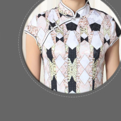 Modern abstract print short casual cotton qipao dress