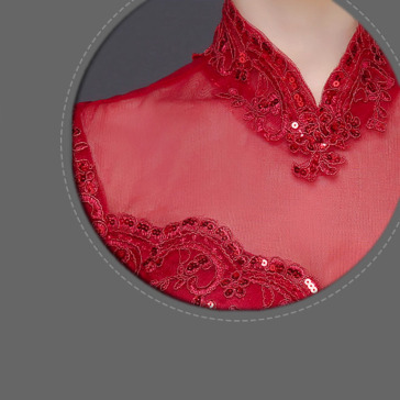 Burgundy red sequin lace modern mini Chinese wedding qipao